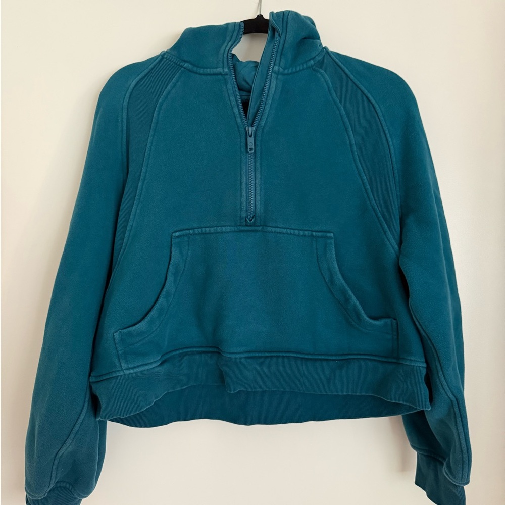 Teal Women's Half-Zip Sweatshirt Hoodie